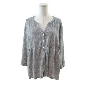 JNY Women's 3X Black Pinstripe Flowy Babydoll PLUS Curvy Classic Work Casual Top